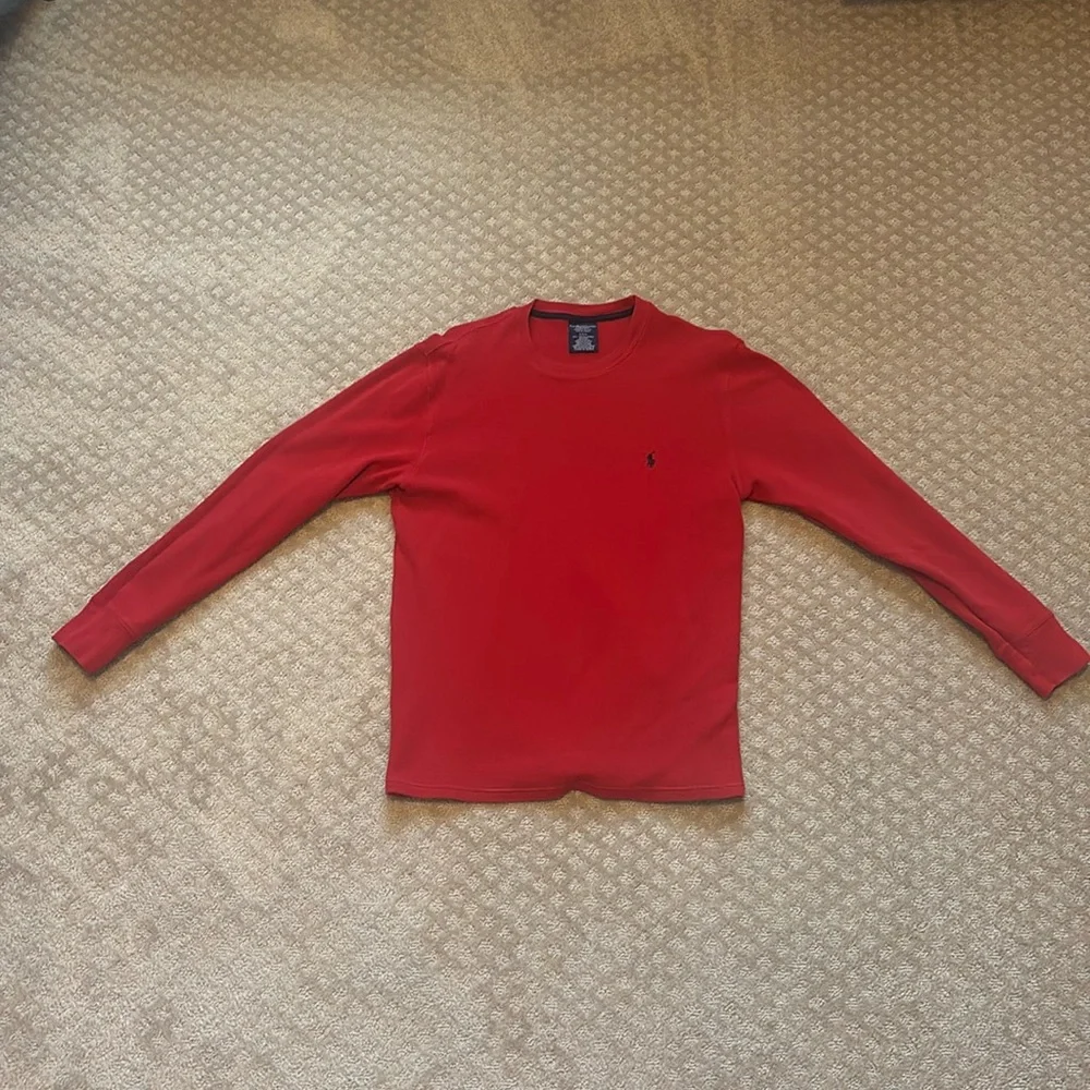 Men's Polo Ralph Lauren Red Thermal Waffle Knit Red Longsleeve Shirt